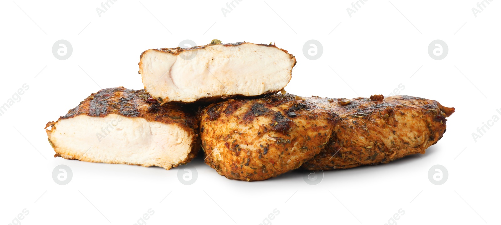 Photo of Tasty grilled chicken breasts isolated on white