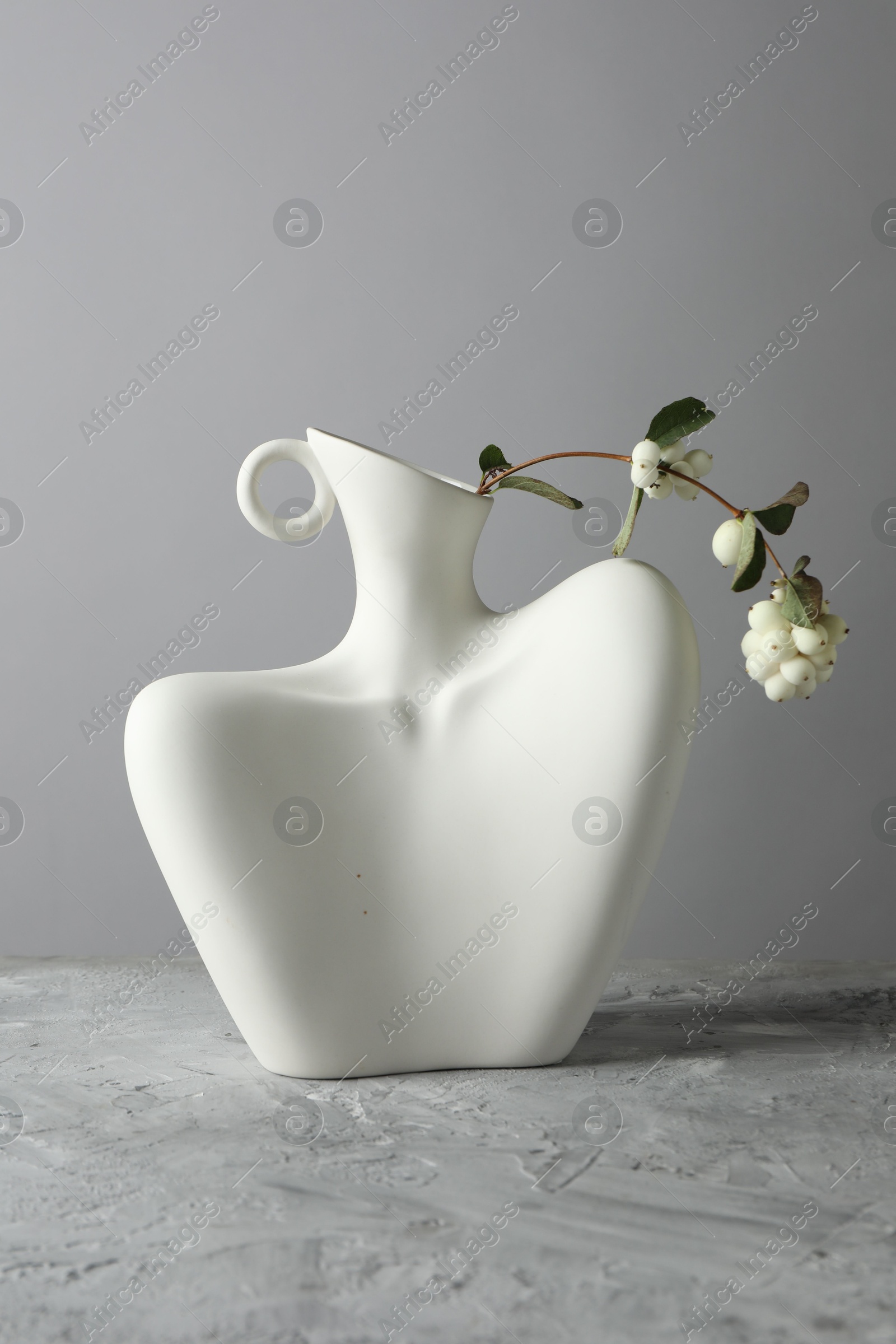 Photo of Stylish vase with snowberry branch on grey table