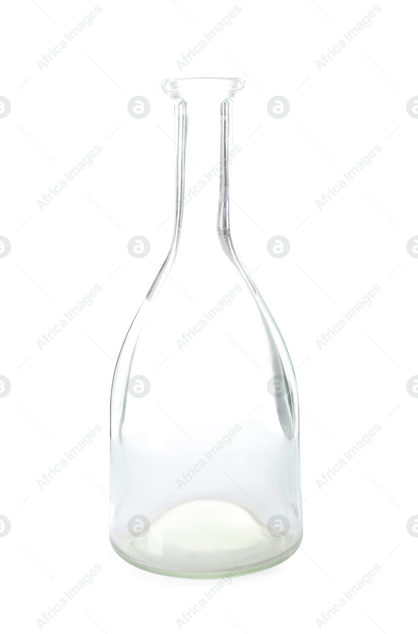 Photo of One empty glass bottle isolated on white