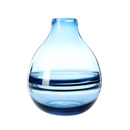 Stylish empty glass vase isolated on white