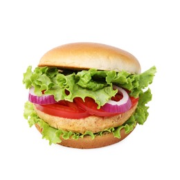 Photo of Delicious vegetarian burger with chickpea cutlet isolated on white