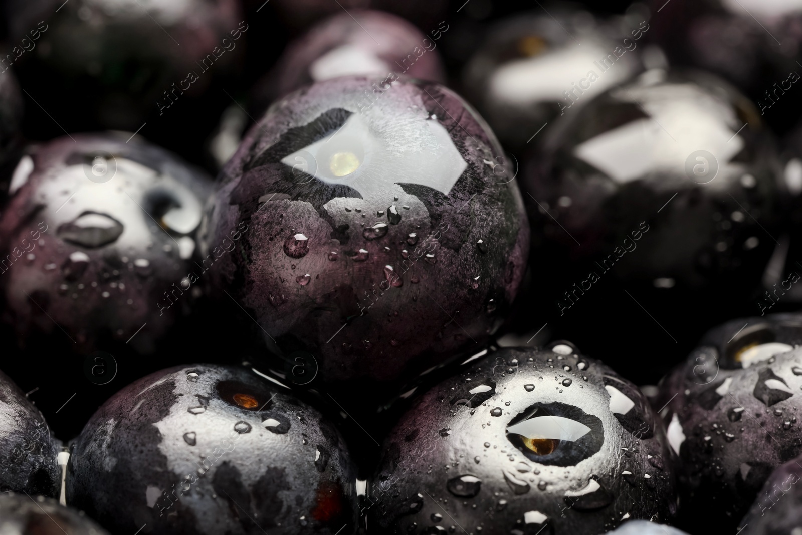 Photo of Wet acai berries as background, closeup view