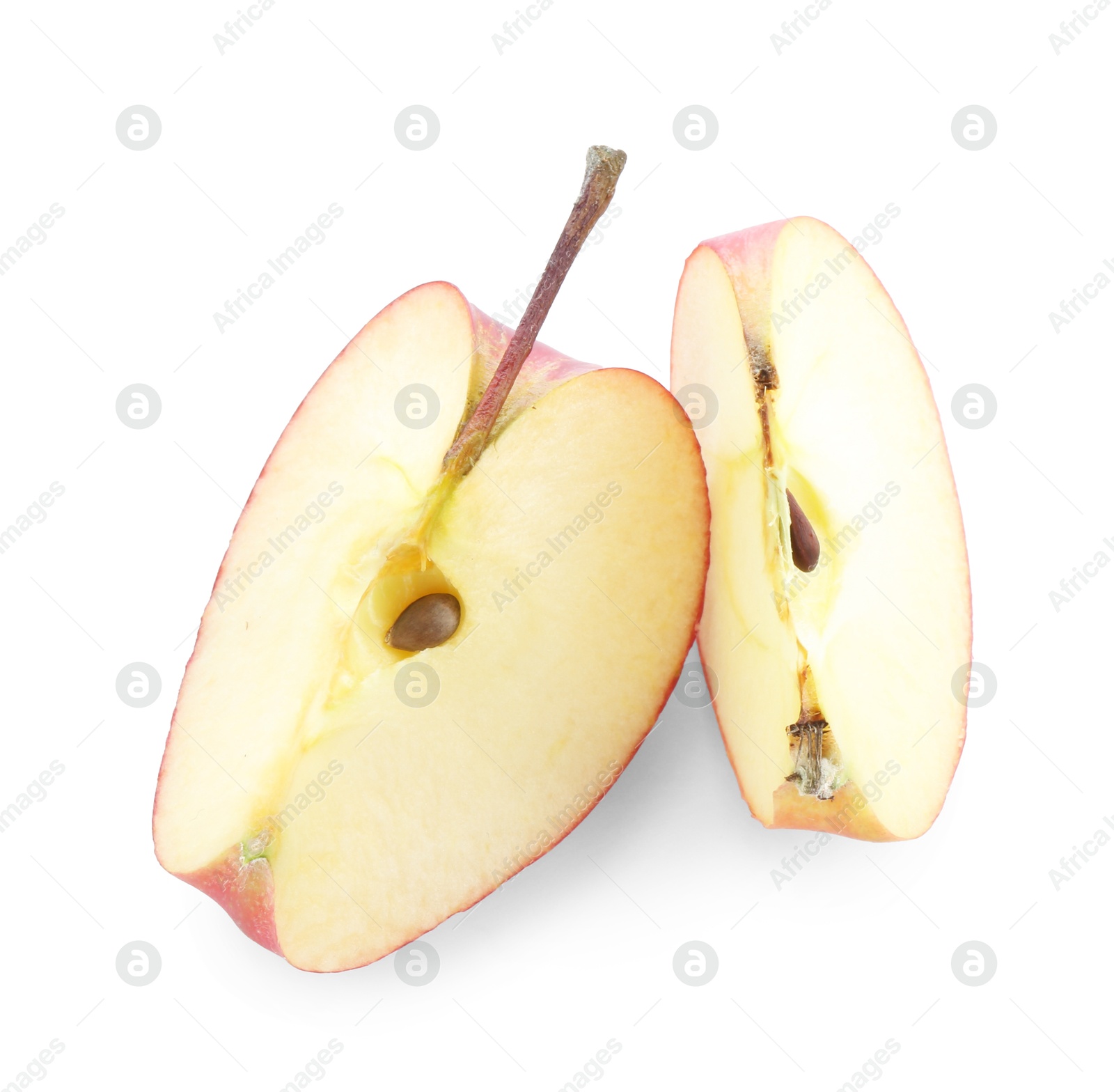 Photo of Slices of red apple isolated on white, top view