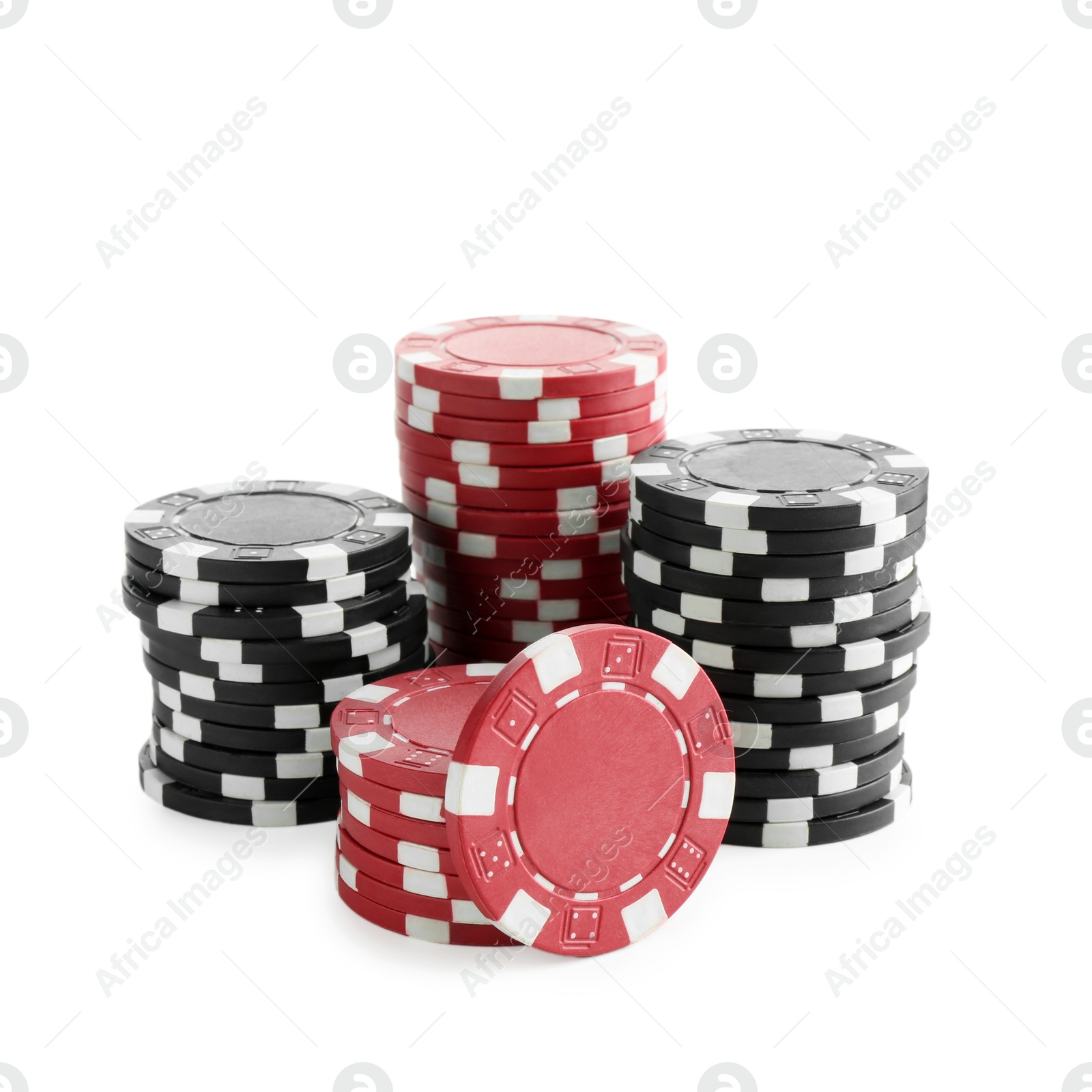 Photo of Poker game. Casino chips isolated on white