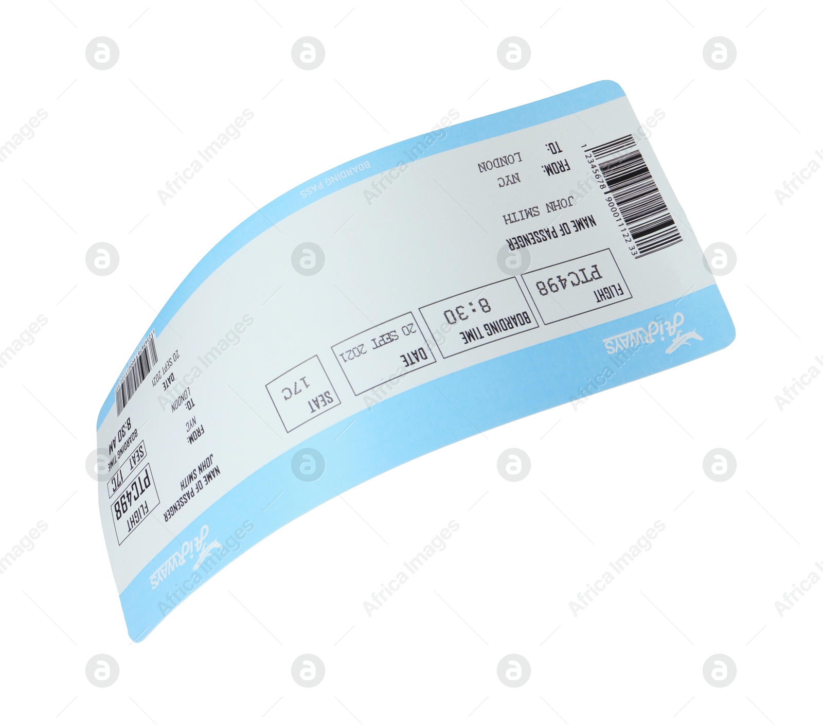 Photo of One airplane ticket isolated on white. Traveling abroad