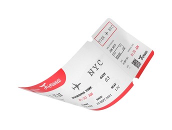 Photo of One airplane ticket isolated on white. Traveling abroad