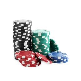 Poker game. Casino chips isolated on white