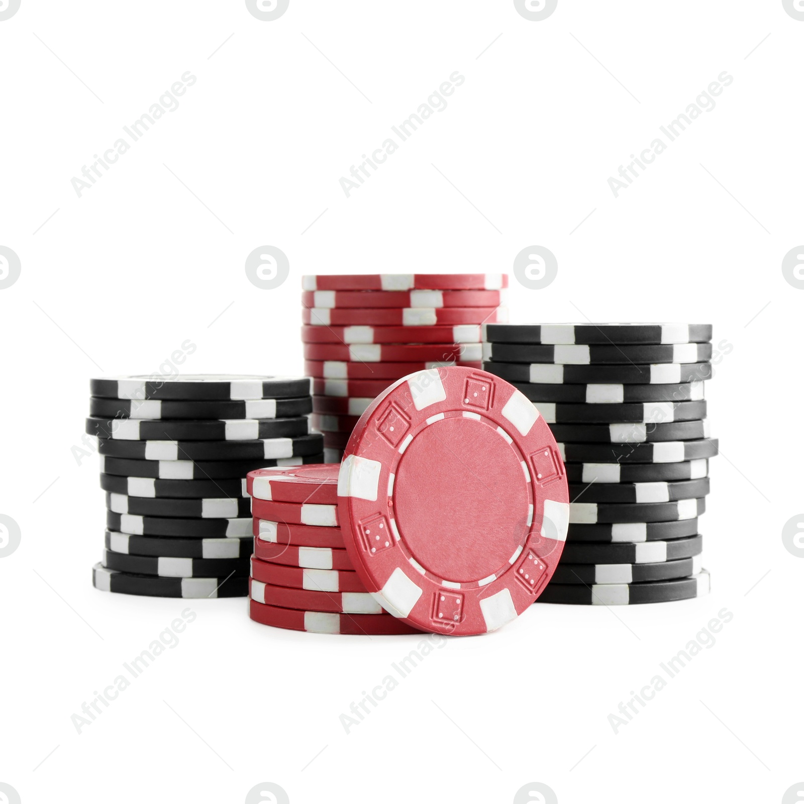 Photo of Poker game. Casino chips isolated on white