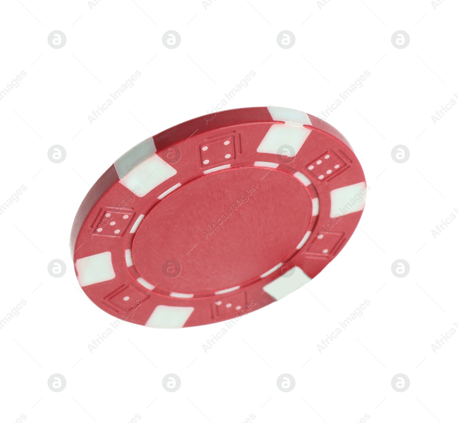 Photo of Poker game. One casino chip isolated on white