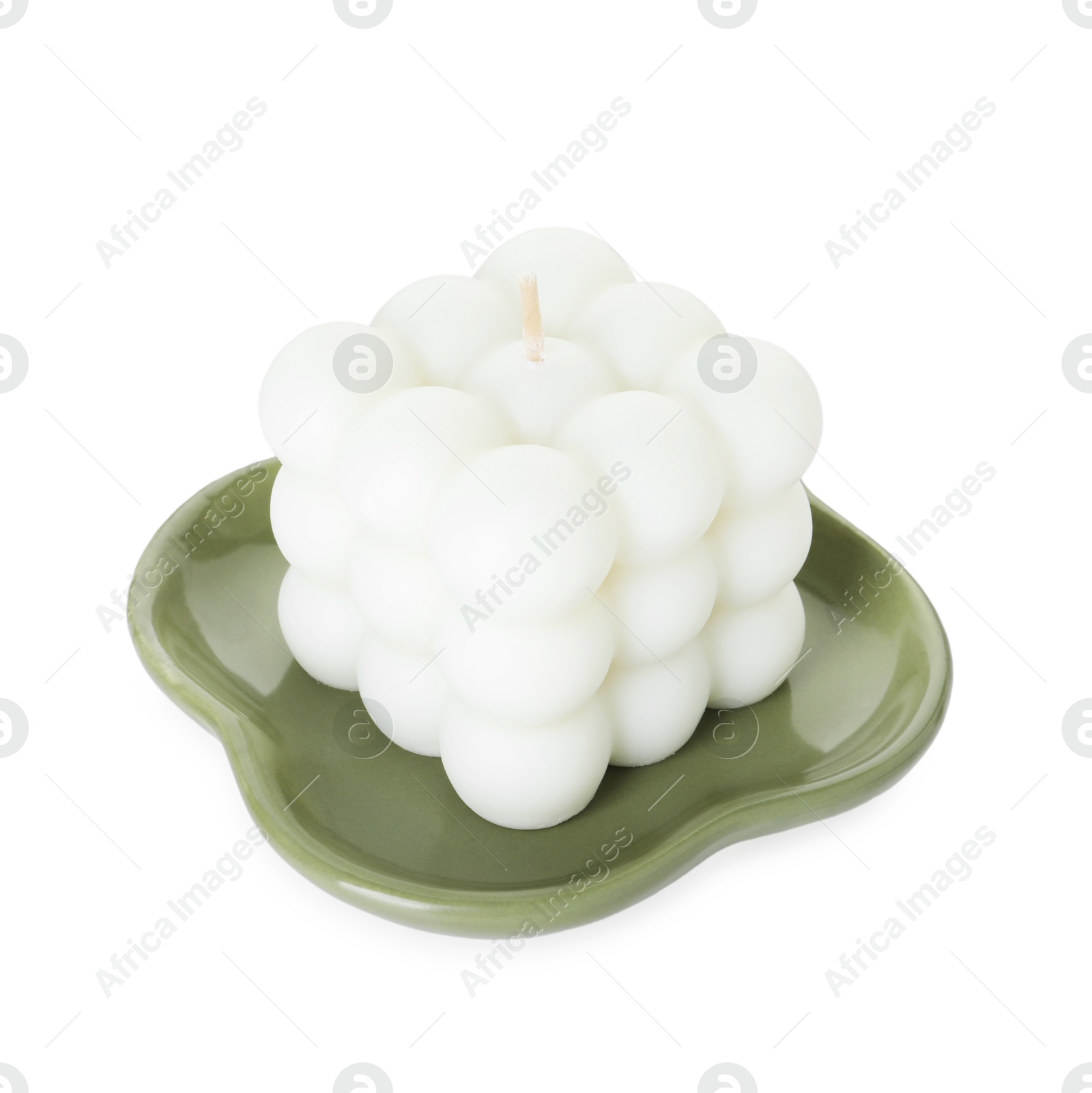 Photo of One beautiful bubble candle isolated on white