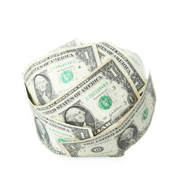 Photo of Ball made of dollar banknotes isolated on white