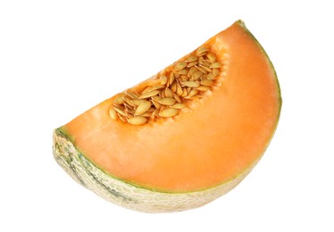 Photo of Piece of Cantaloupe melon isolated on white