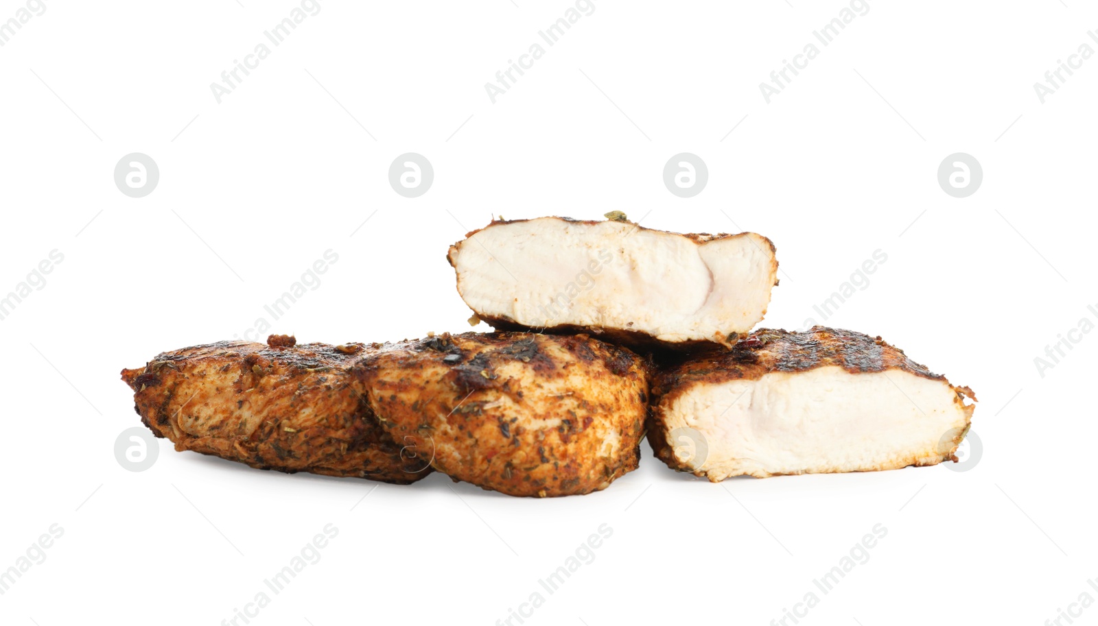 Photo of Tasty grilled chicken breasts isolated on white