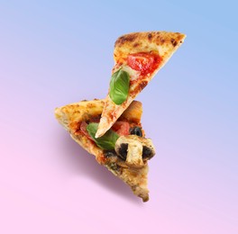 Image of Pizza slices in air on gradient background