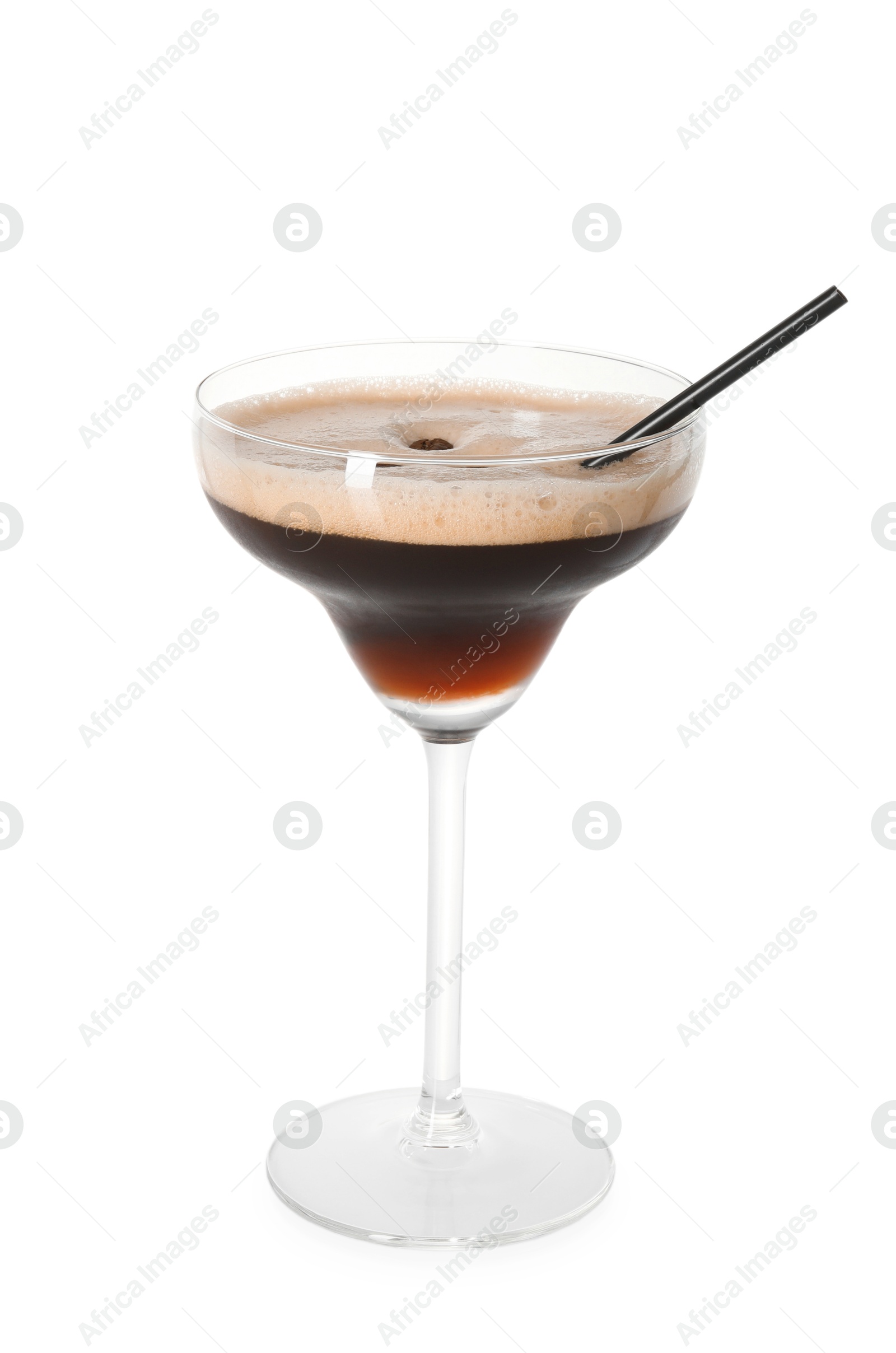 Photo of One glass of delicious espresso martini isolated on white