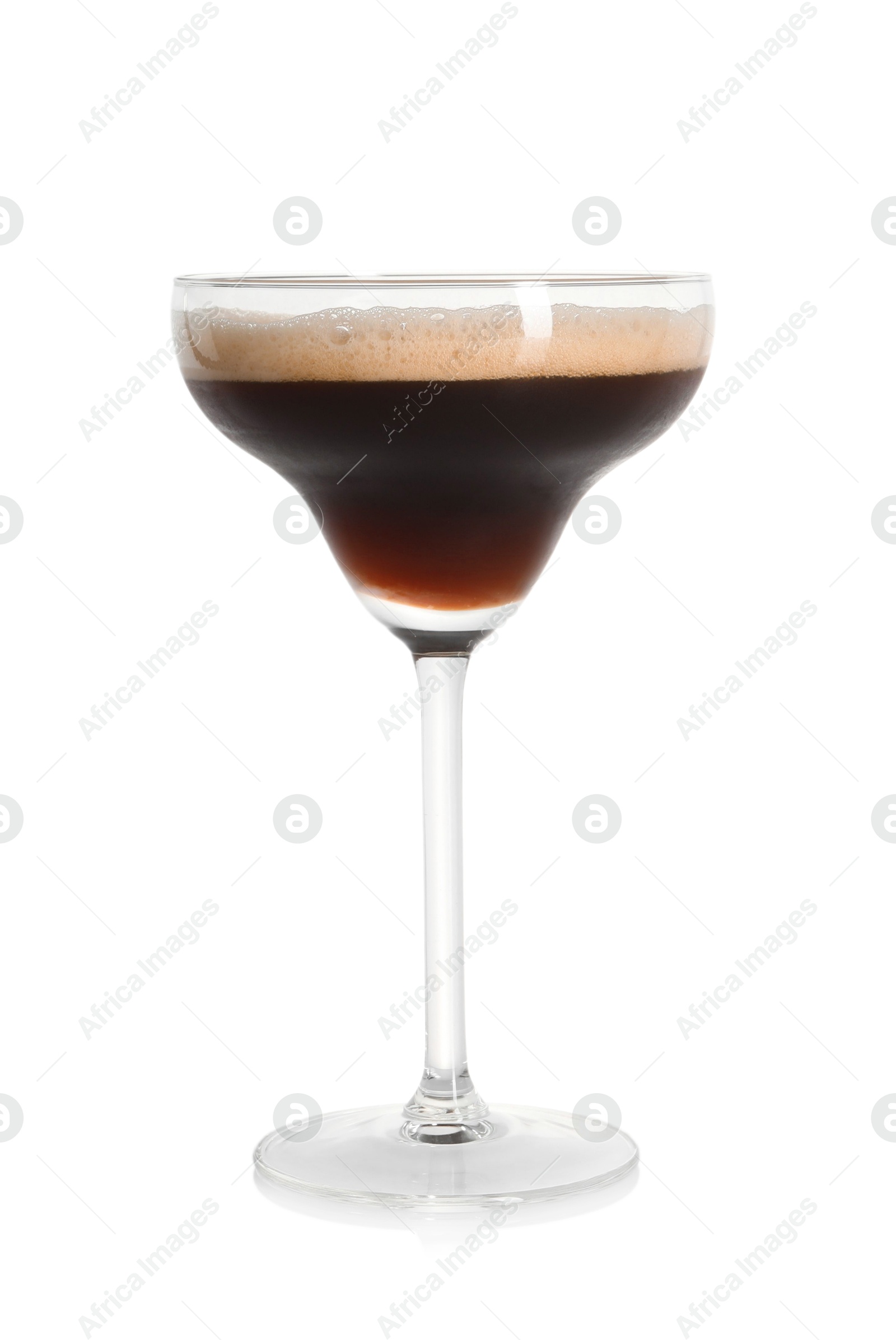 Photo of One glass of delicious espresso martini isolated on white