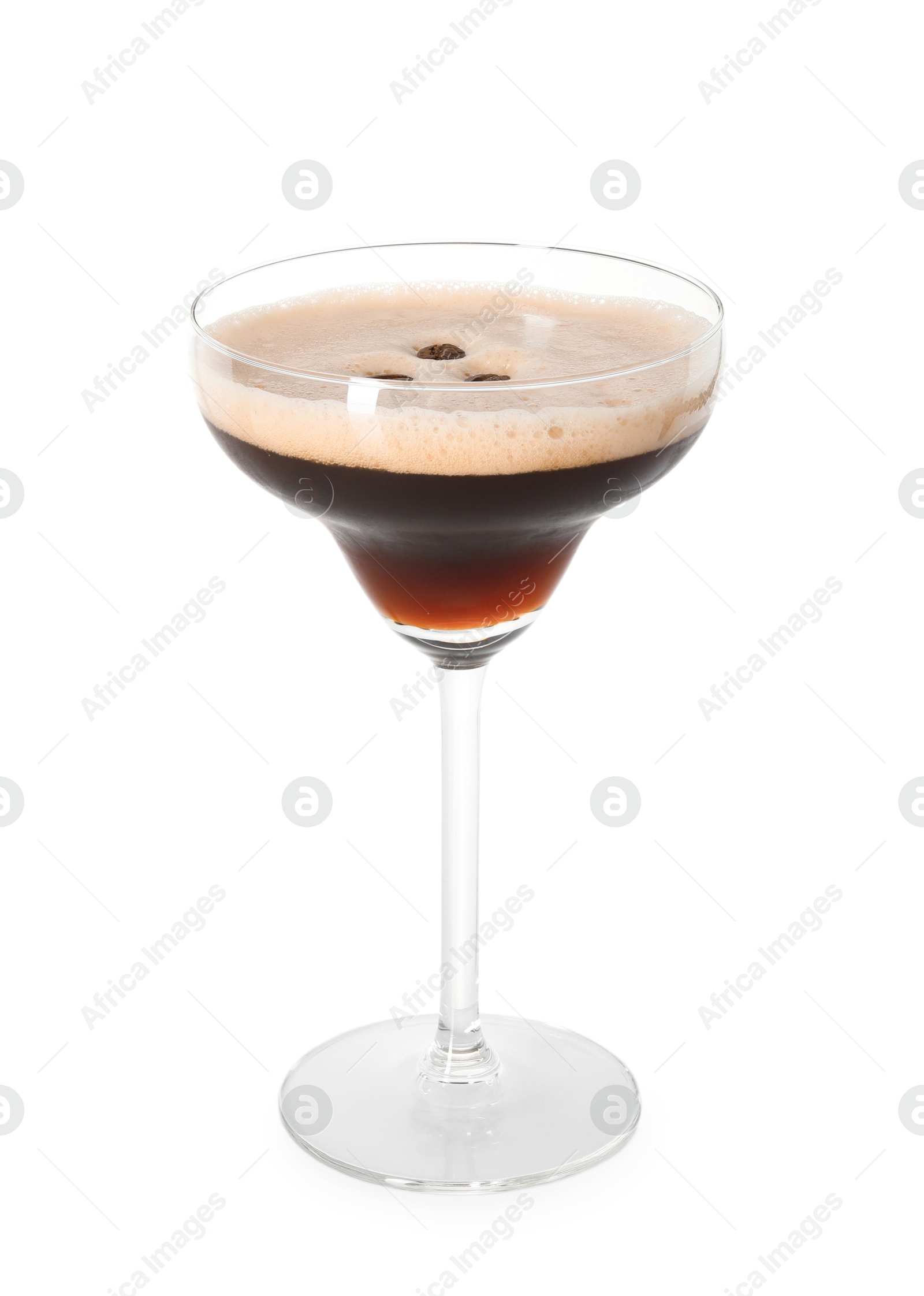 Photo of One glass of delicious espresso martini isolated on white