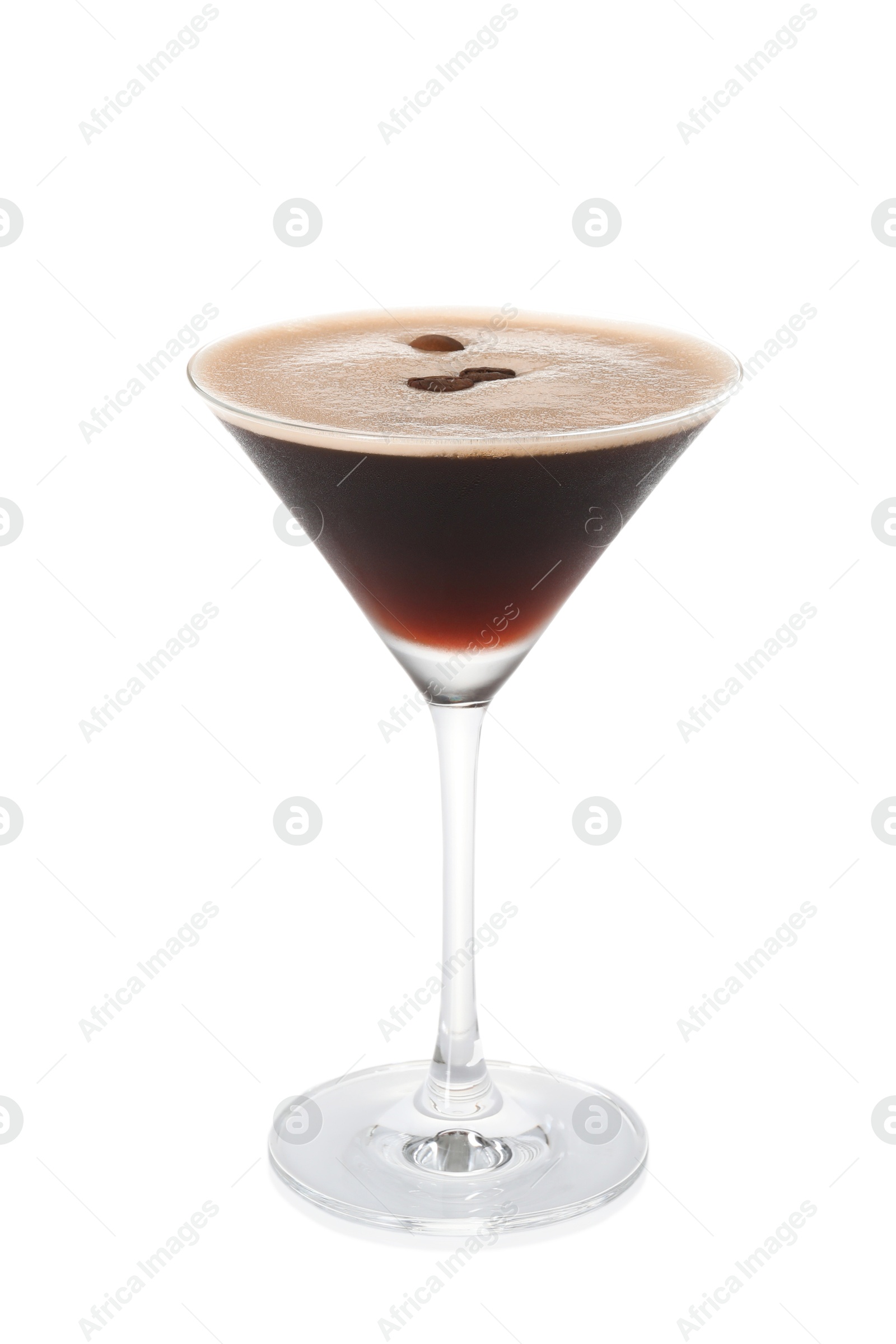 Photo of One glass of delicious espresso martini isolated on white