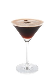 One glass of delicious espresso martini isolated on white