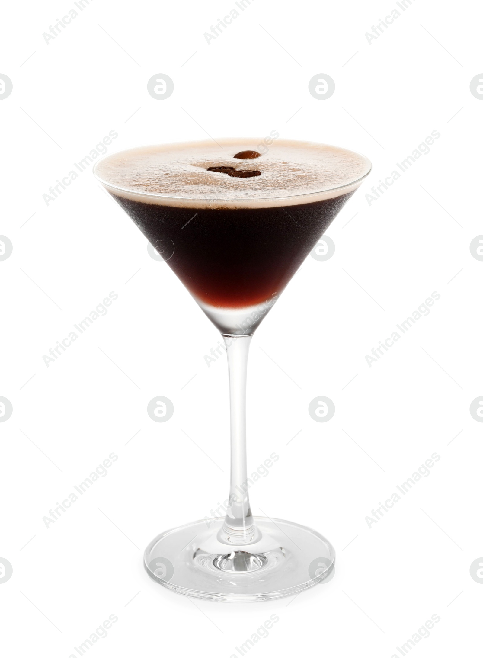 Photo of One glass of delicious espresso martini isolated on white