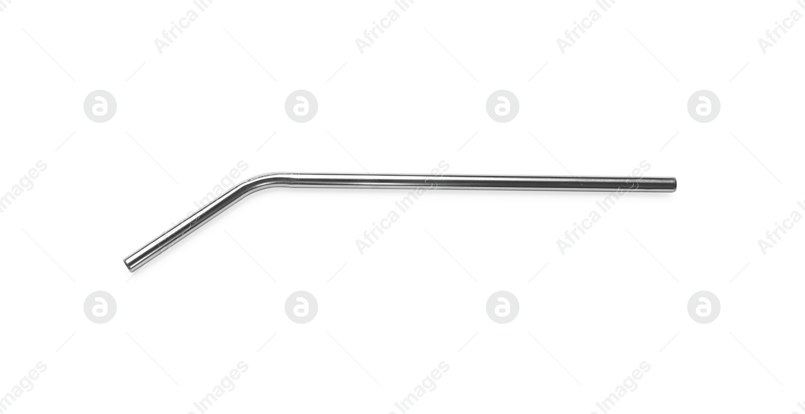 Photo of One metal drinking straw isolated on white, top view