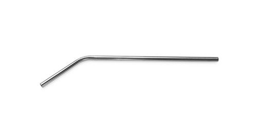 Photo of One metal drinking straw isolated on white, top view