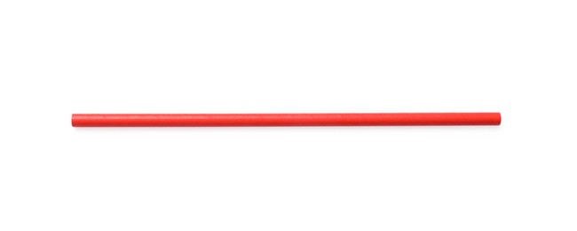 Photo of Red bamboo drinking straw isolated on white, top view