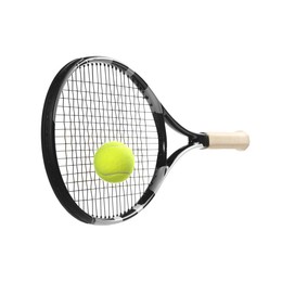 Photo of Tennis racket with ball isolated on white