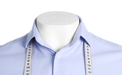 Mannequin with shirt and measuring tape isolated on white