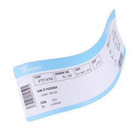 Photo of One airplane ticket isolated on white. Traveling abroad