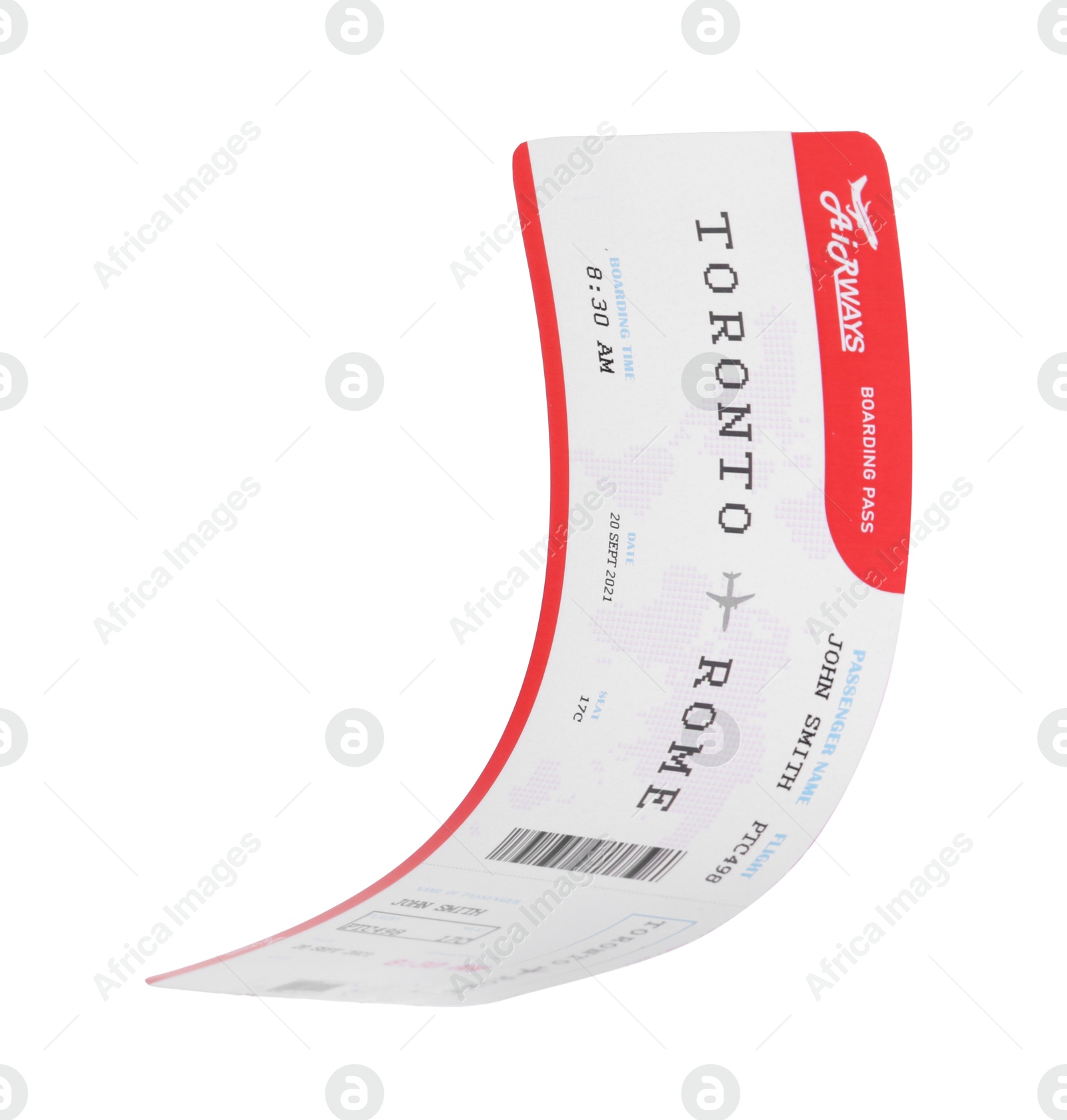 Photo of One airplane ticket isolated on white. Traveling abroad