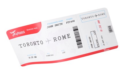 Photo of One airplane ticket isolated on white. Traveling abroad