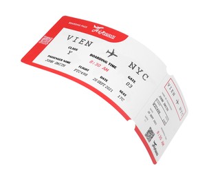 Photo of One airplane ticket isolated on white. Traveling abroad