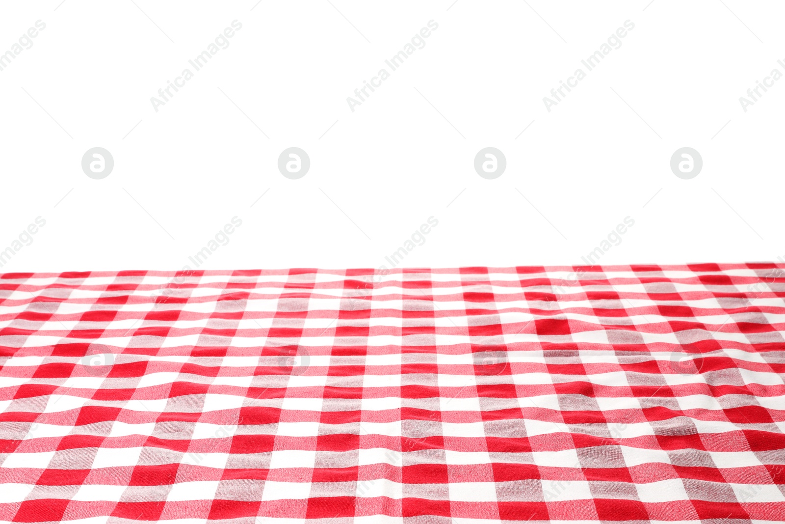 Photo of Tablecloth with checkered pattern isolated on white