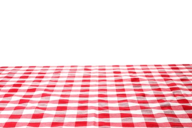 Photo of Tablecloth with checkered pattern isolated on white