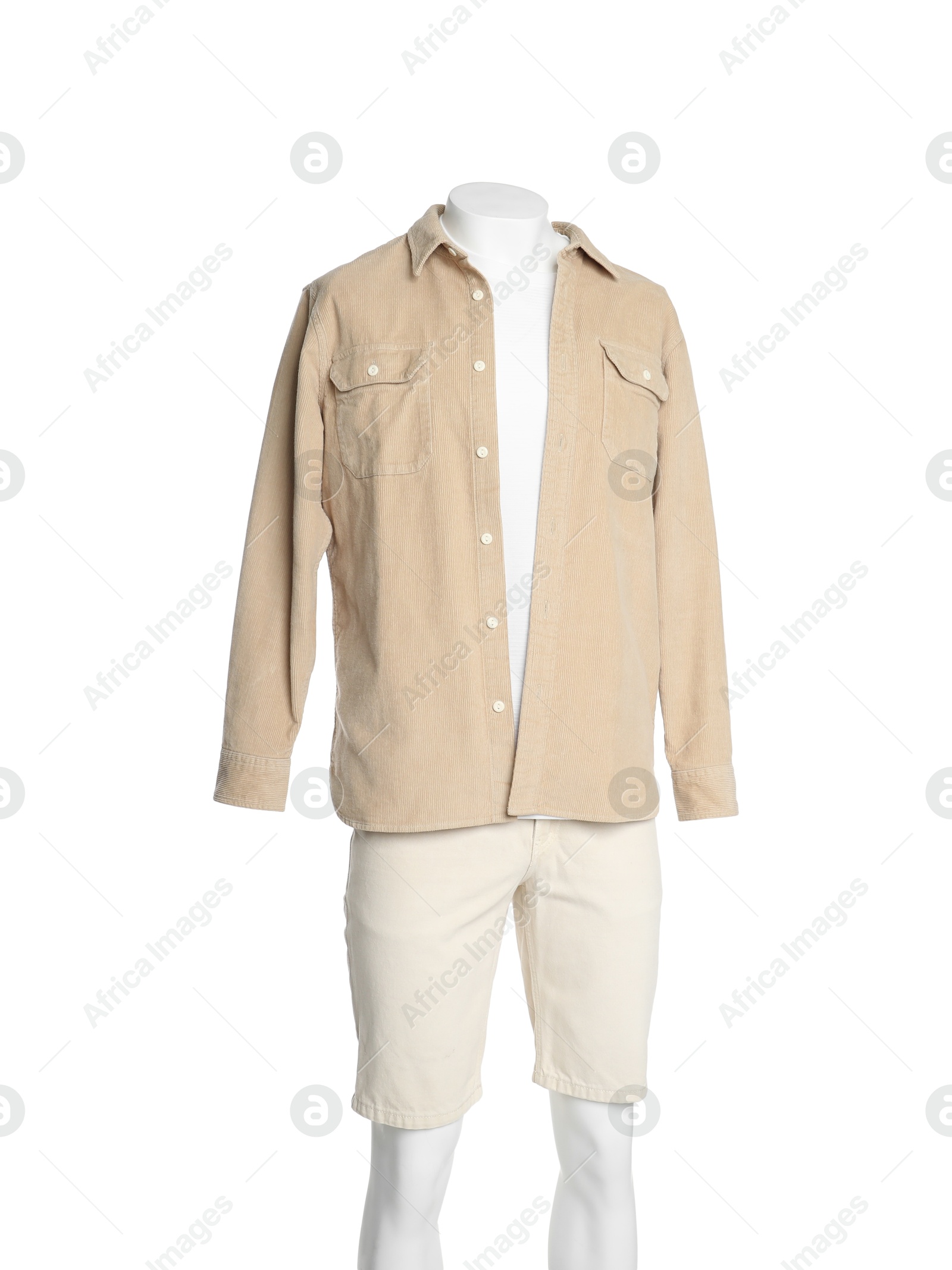 Photo of Male mannequin with stylish outfit isolated on white