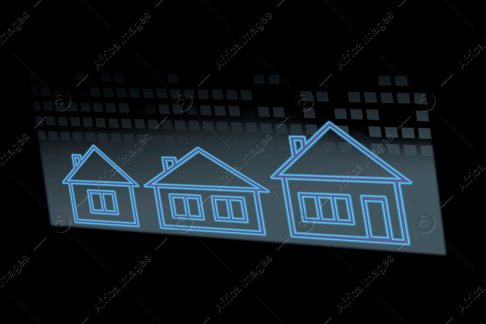 Image of Real estate. Houses on black background, illustration