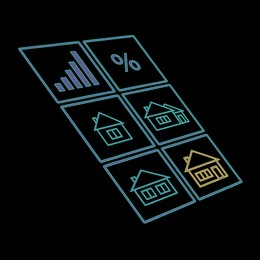 Image of Real estate. Houses and percent sign on black background, illustration