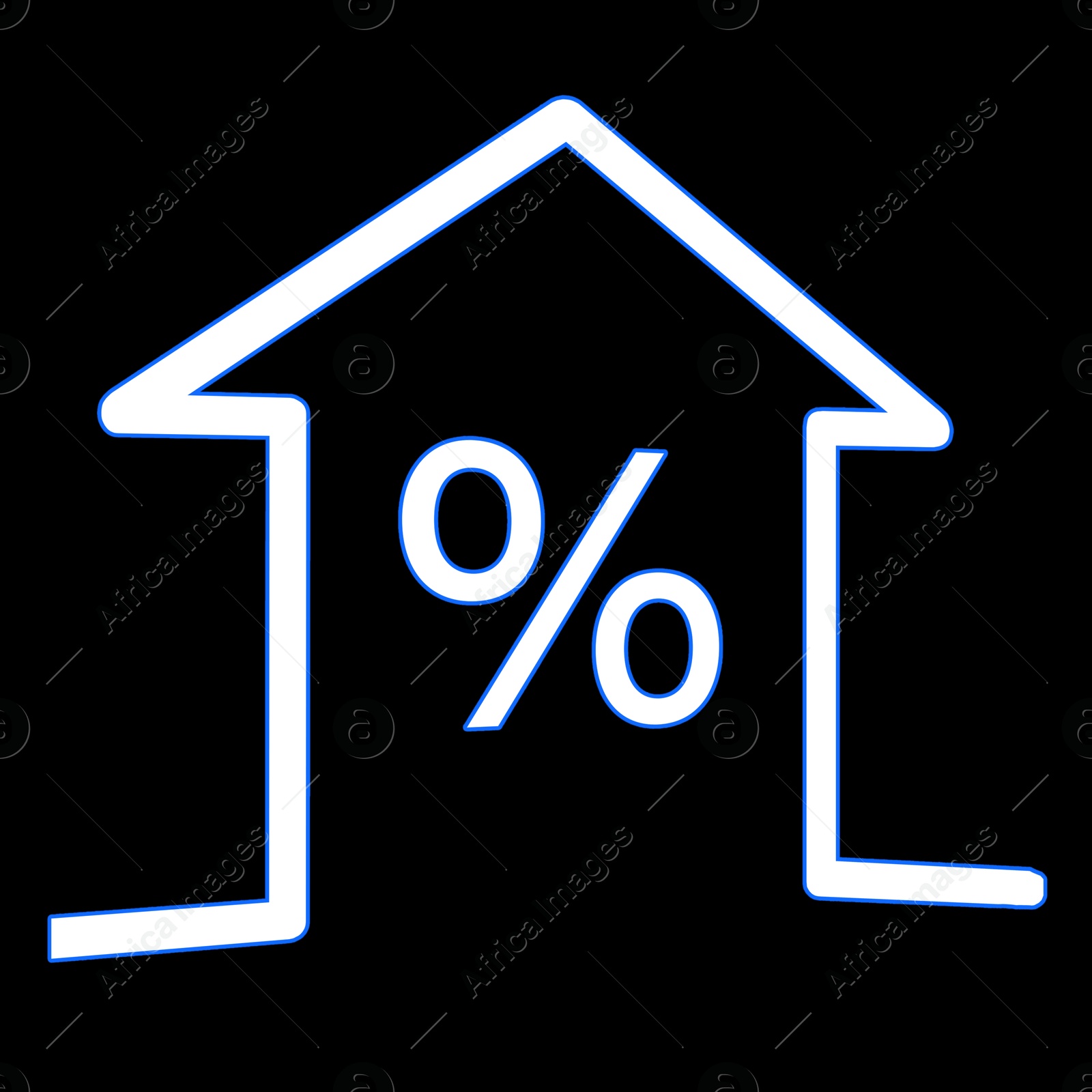 Image of Real estate. House with percent sign on black background, illustration