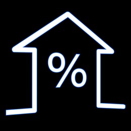 Image of Real estate. House with percent sign on black background, illustration