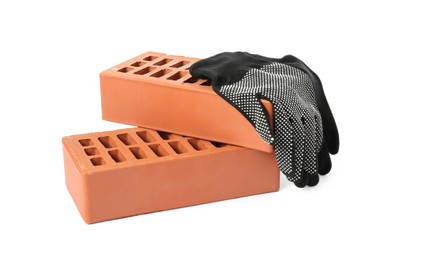 Red bricks and glove on white background