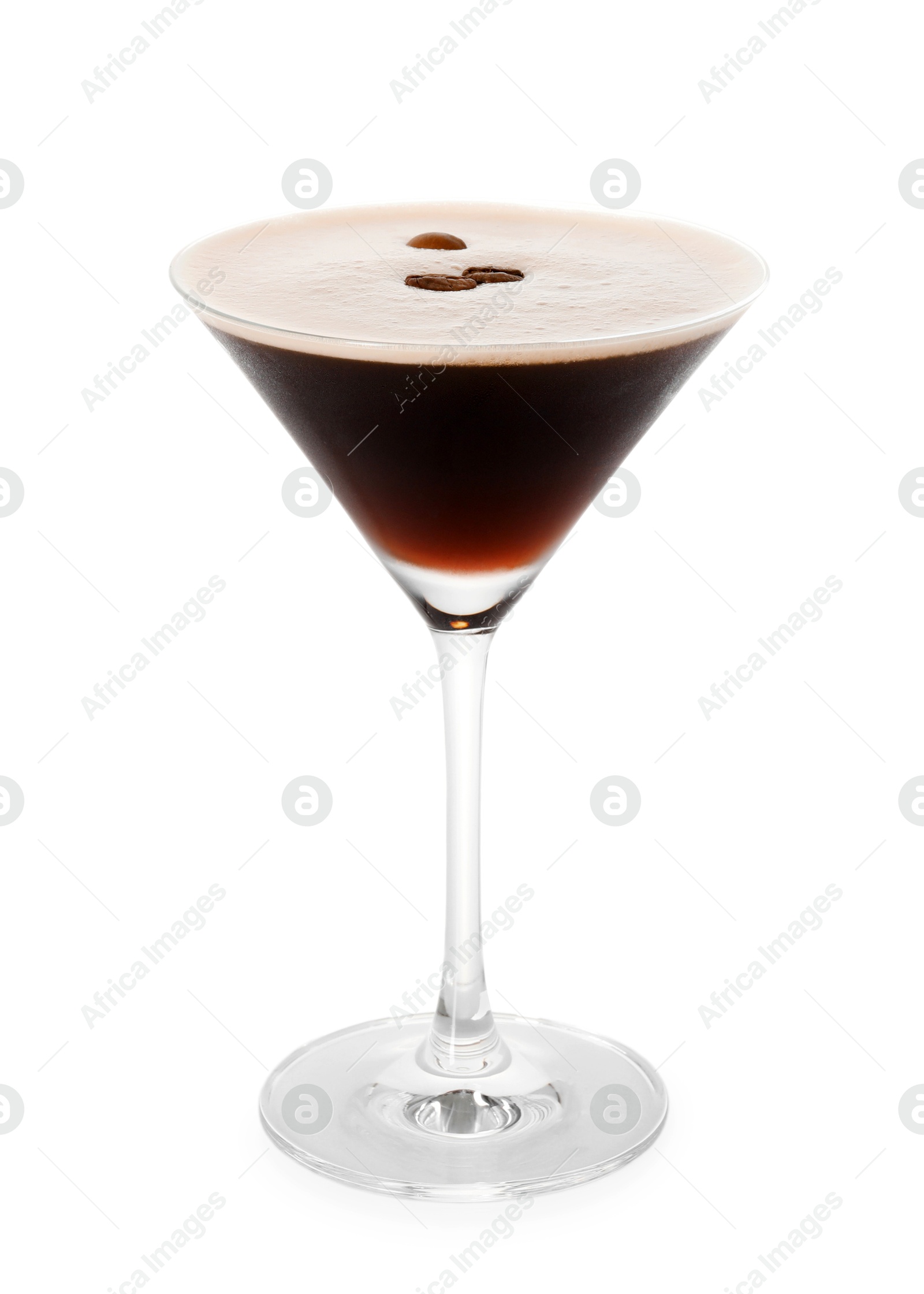 Photo of One glass of delicious espresso martini isolated on white