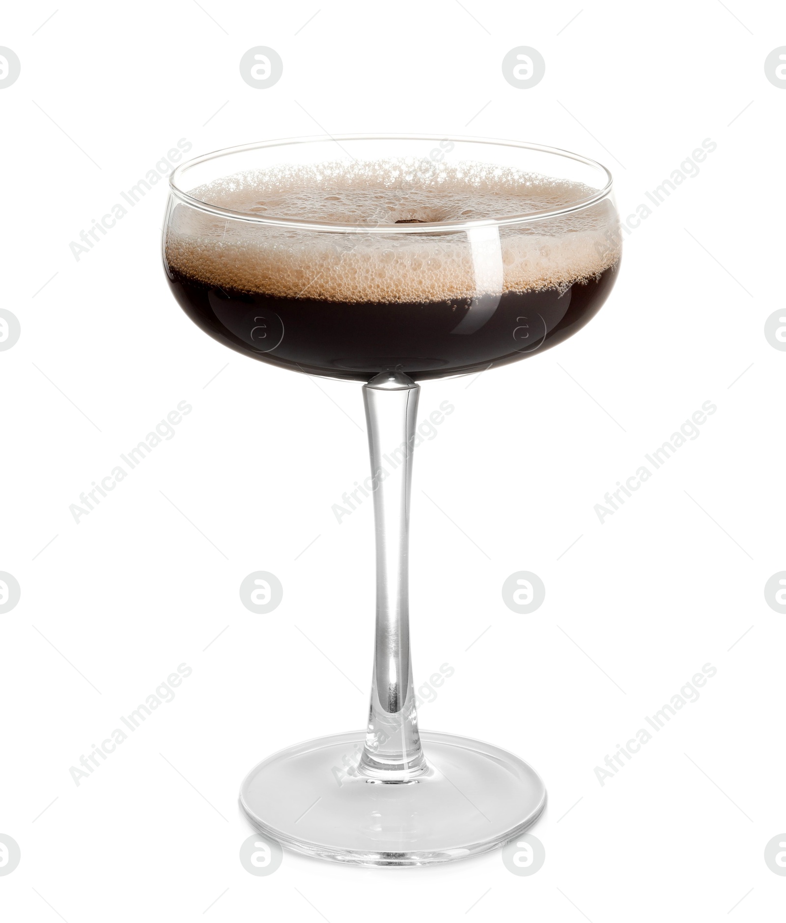 Photo of One glass of delicious espresso martini on white background