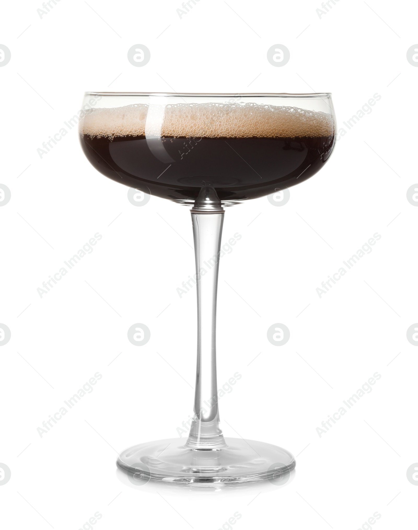 Photo of One glass of delicious espresso martini on white background