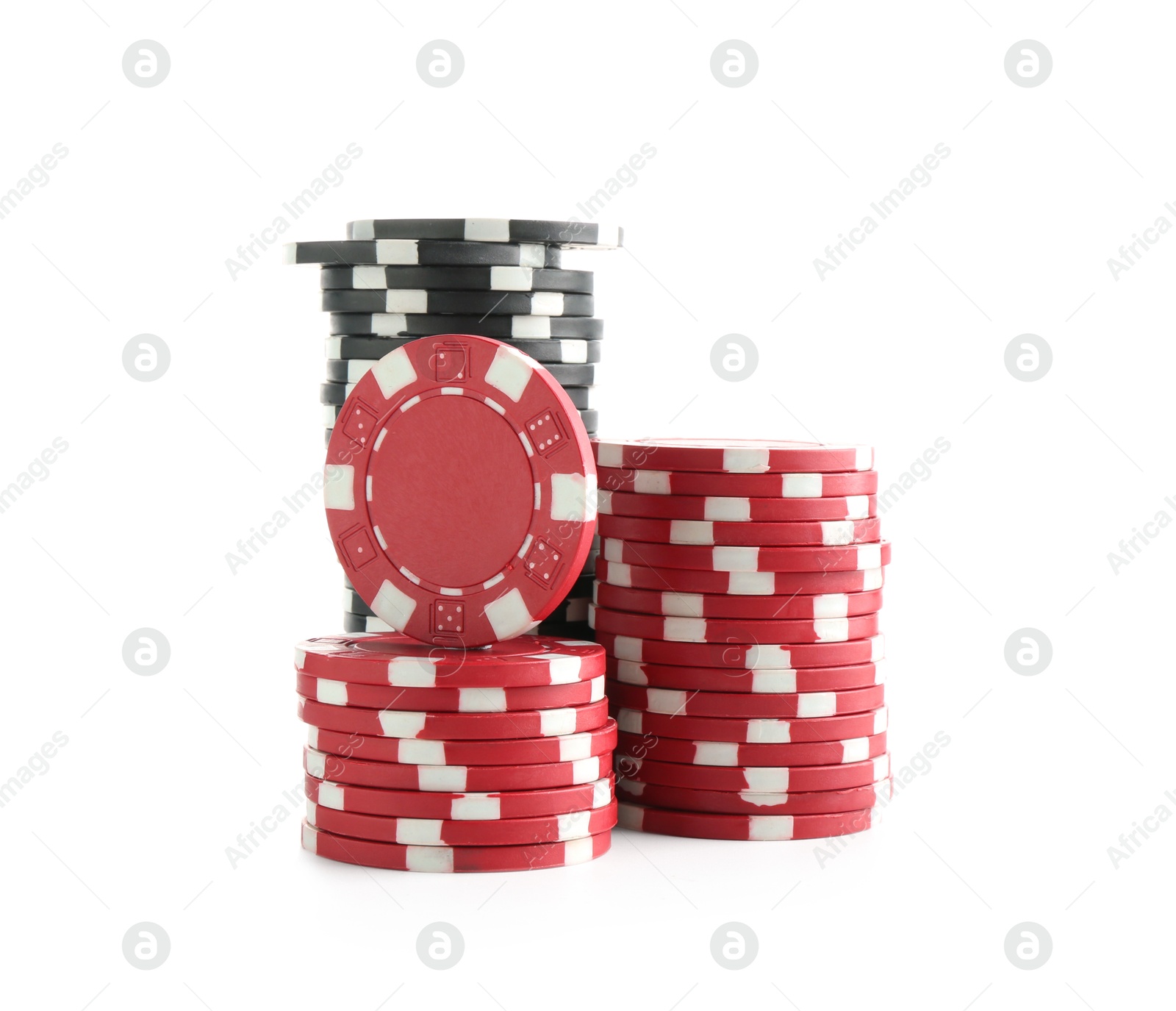 Photo of Poker game. Casino chips isolated on white