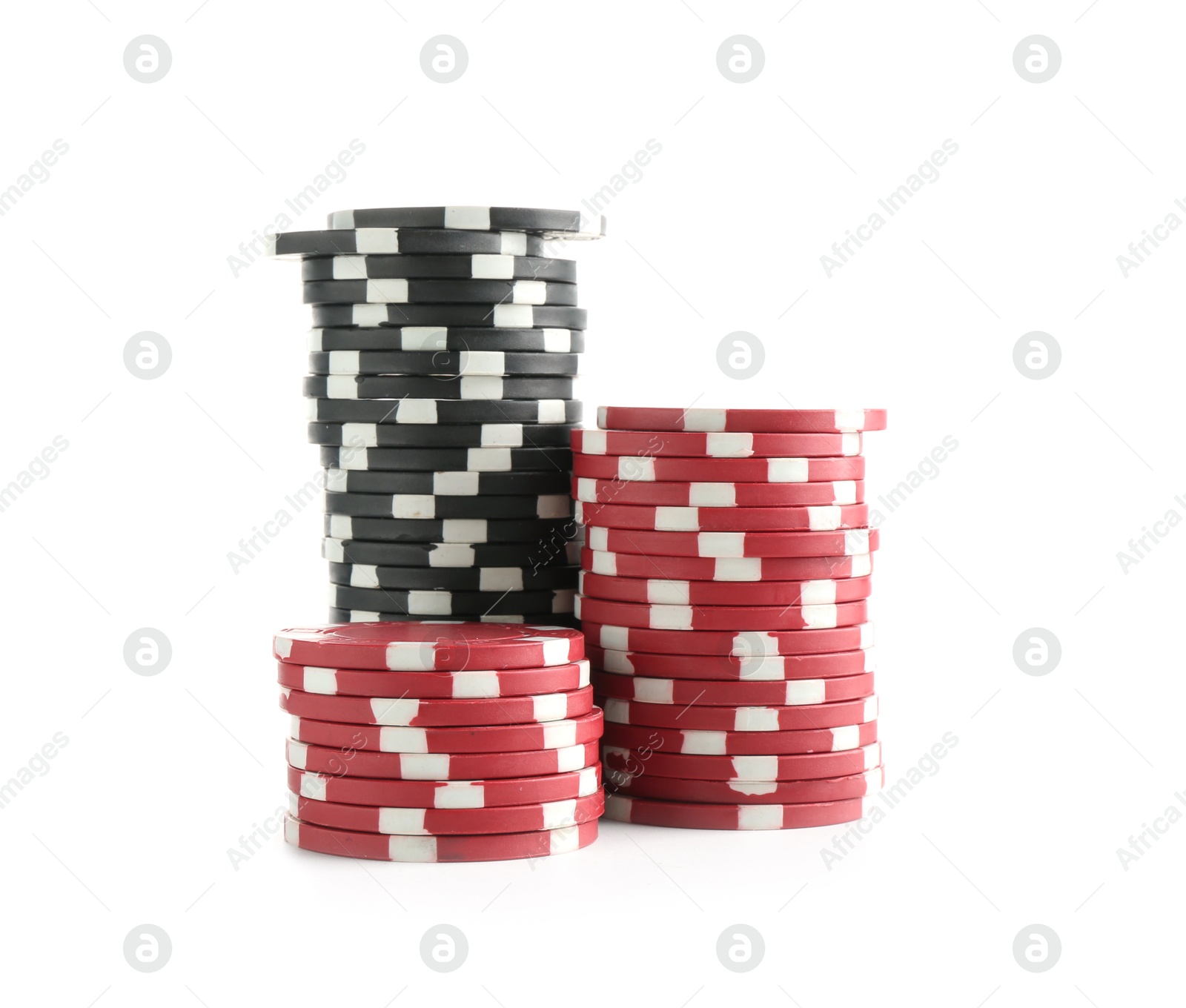 Photo of Poker game. Casino chips isolated on white