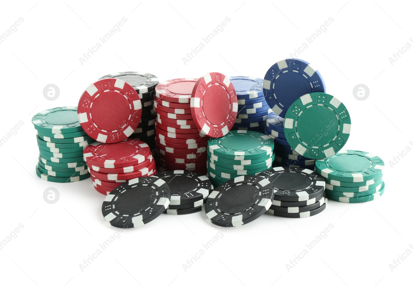 Photo of Poker game. Casino chips isolated on white