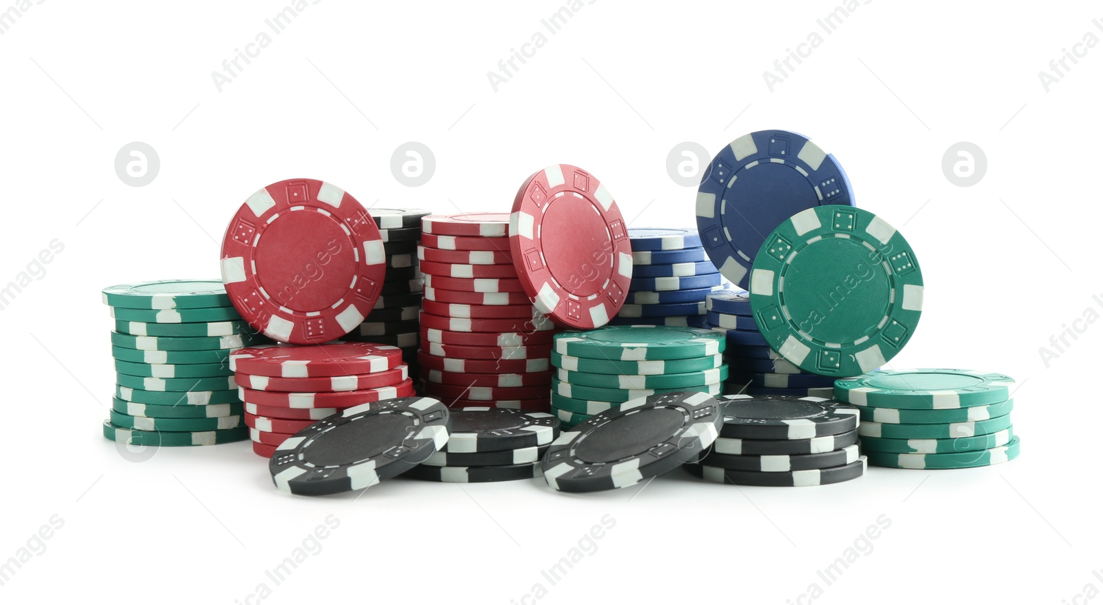 Photo of Poker game. Casino chips isolated on white