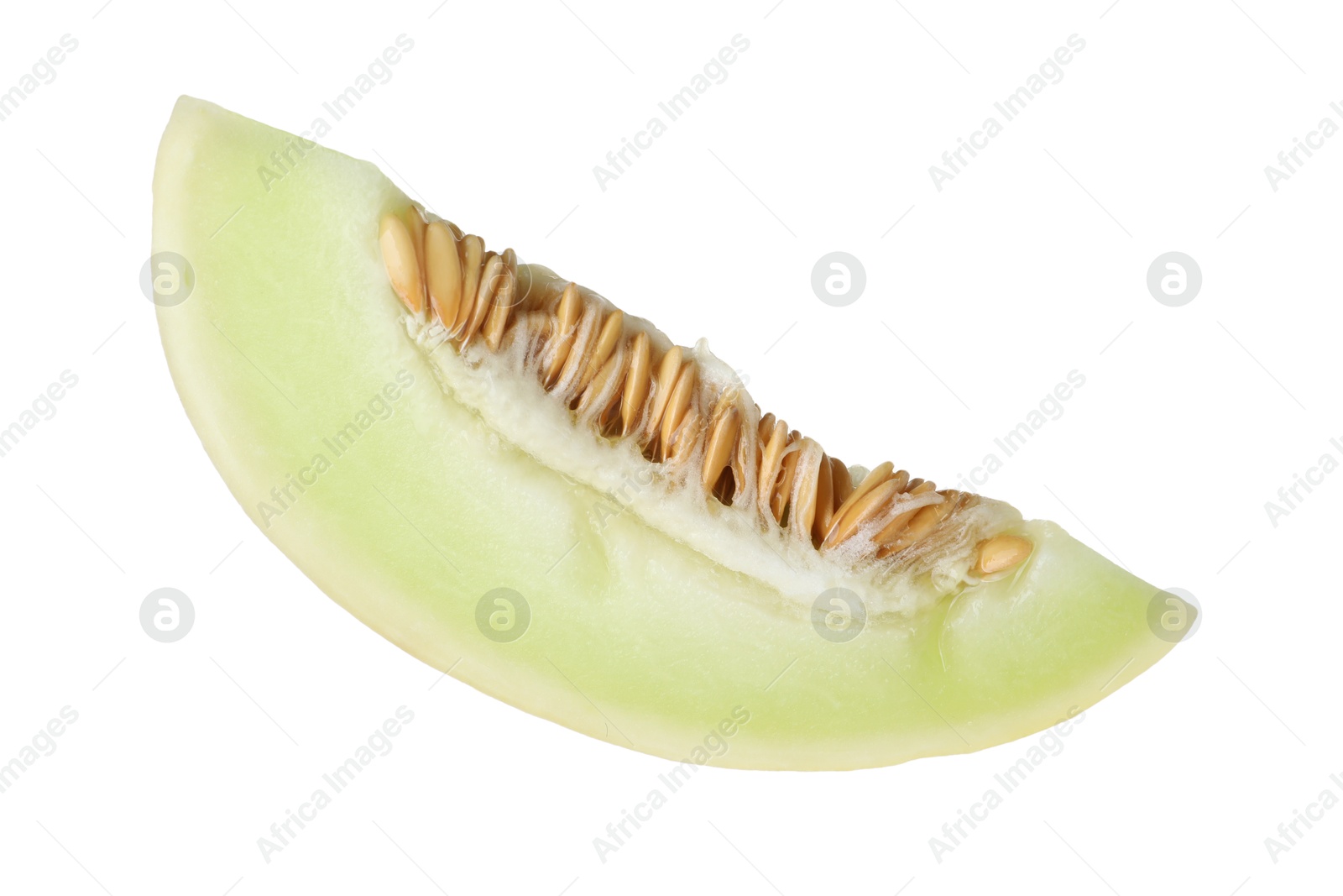 Photo of Slice of fresh honeydew melon isolated on white