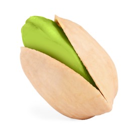 Image of Tasty pistachio nut in open shell on white background